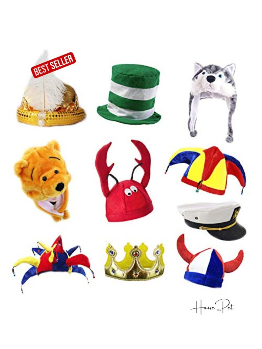 6 Pack Funny Adult Novelty Party Hats - Assorted Costume Hats for Photo Booth